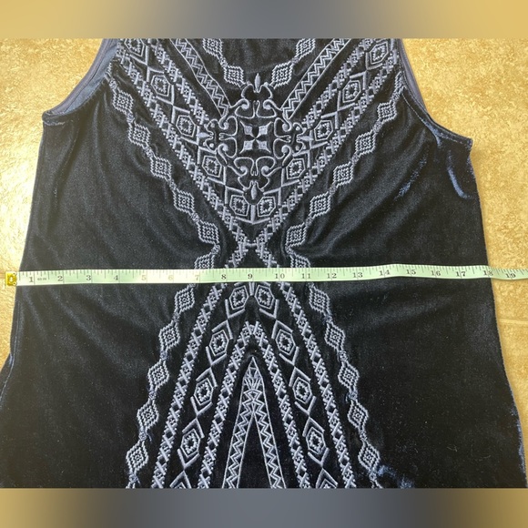THML Anthropologie Velvet Embroidered Navy Sleeveless Dress, Size Medium - Picture 6 of 7